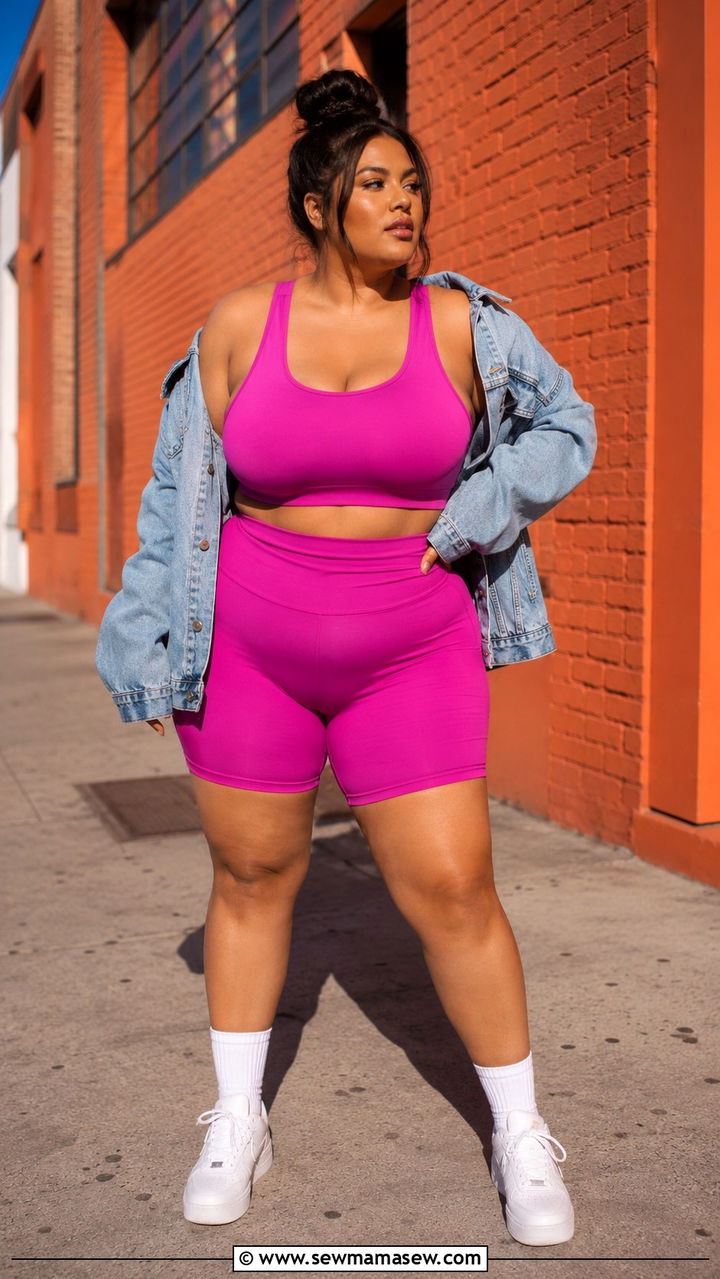 Vibrant Matching Crop Top and Biker Short Set - 30 Gym outfit ideas plus size