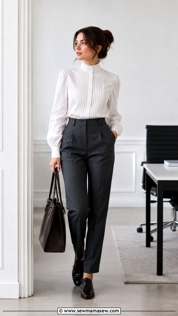 Victorian Collar Blouse And High Waisted Tailored Trousers Outfit - 20 cute poetcore outfits