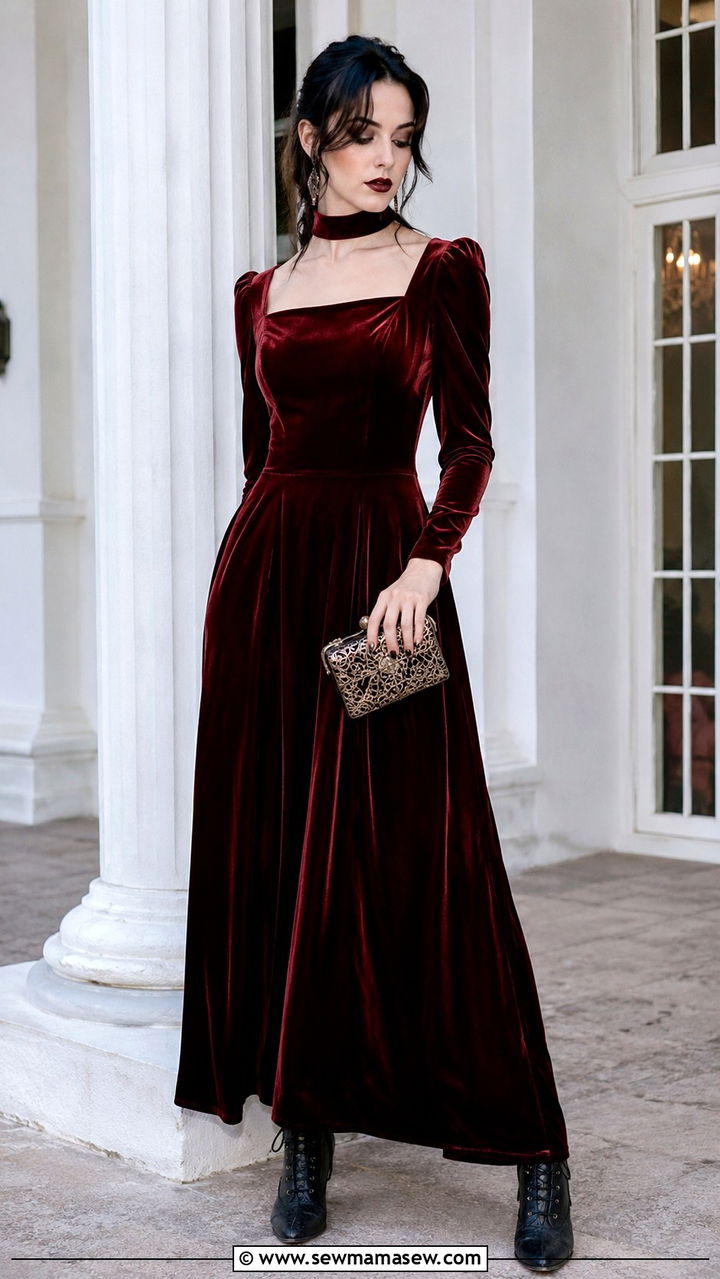 Victorian Velvet Maxi Dress - 30 Vintage wedding guest outfits