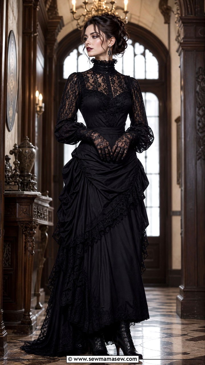 Victorian high collar lace blouse with bustle skirt goth outfit - 40 Gothic outfit ideas