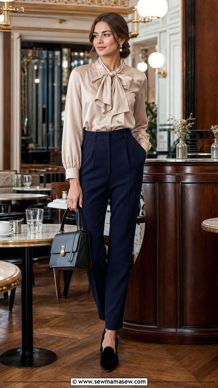 Vienna Tailored Trousers and Silk Blouse - 25 Europe travel outfits inspo