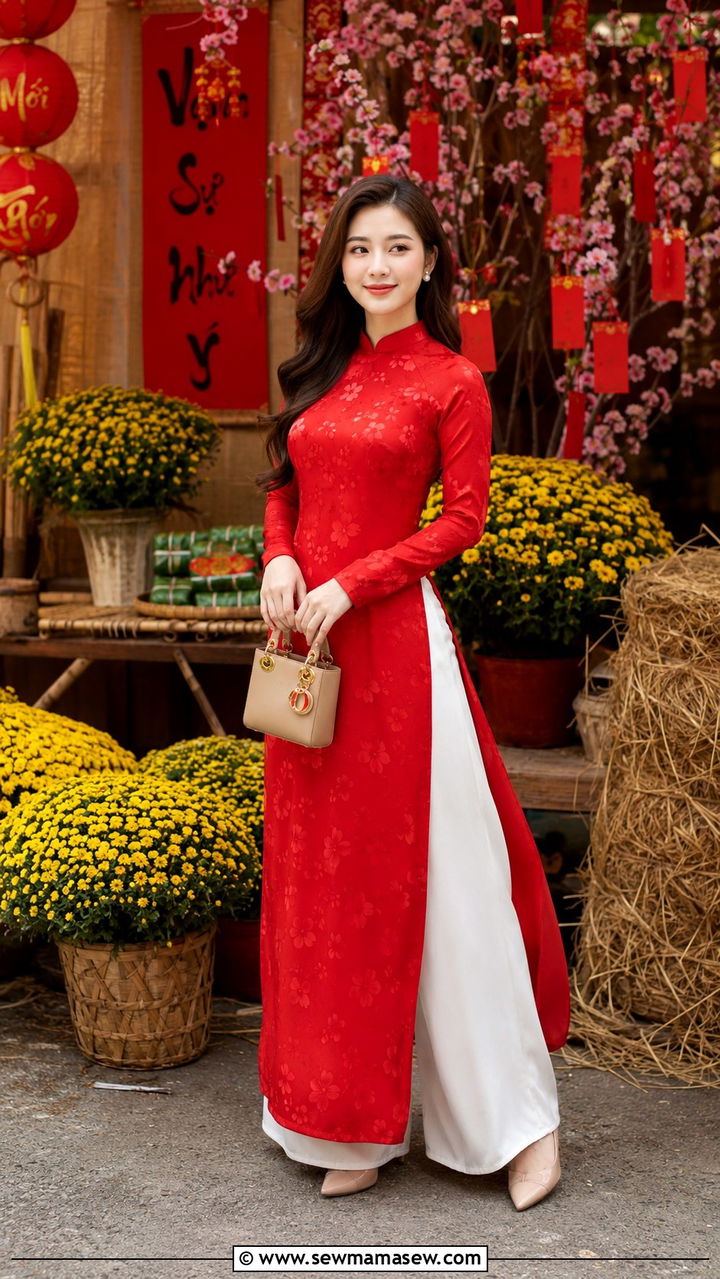 Vietnamese Ao Dai with Silk Trousers - 30 Lunar new year outfit ideas