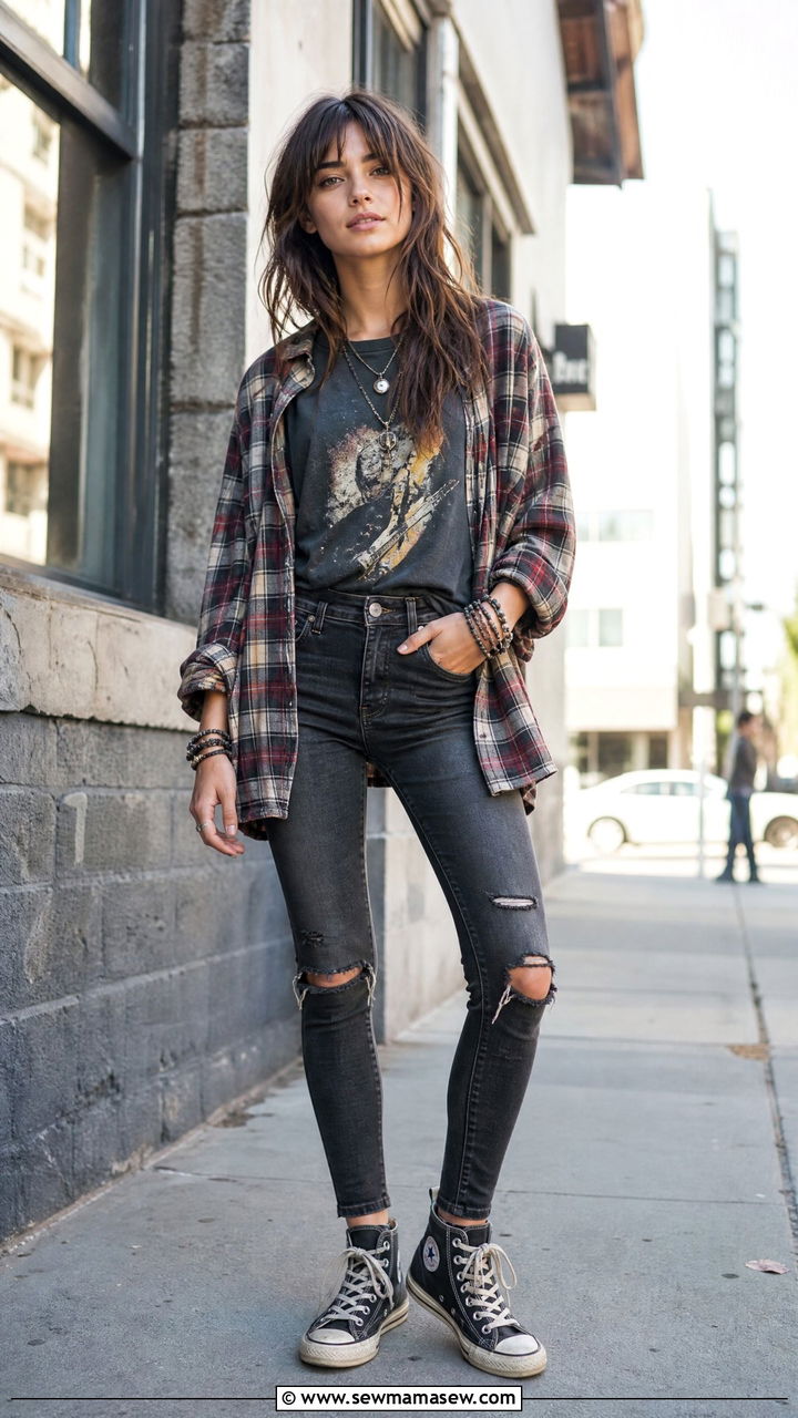 Vintage Band Tee With Ripped Jeans And Converse - 25 Indie girl outfit ideas 2026