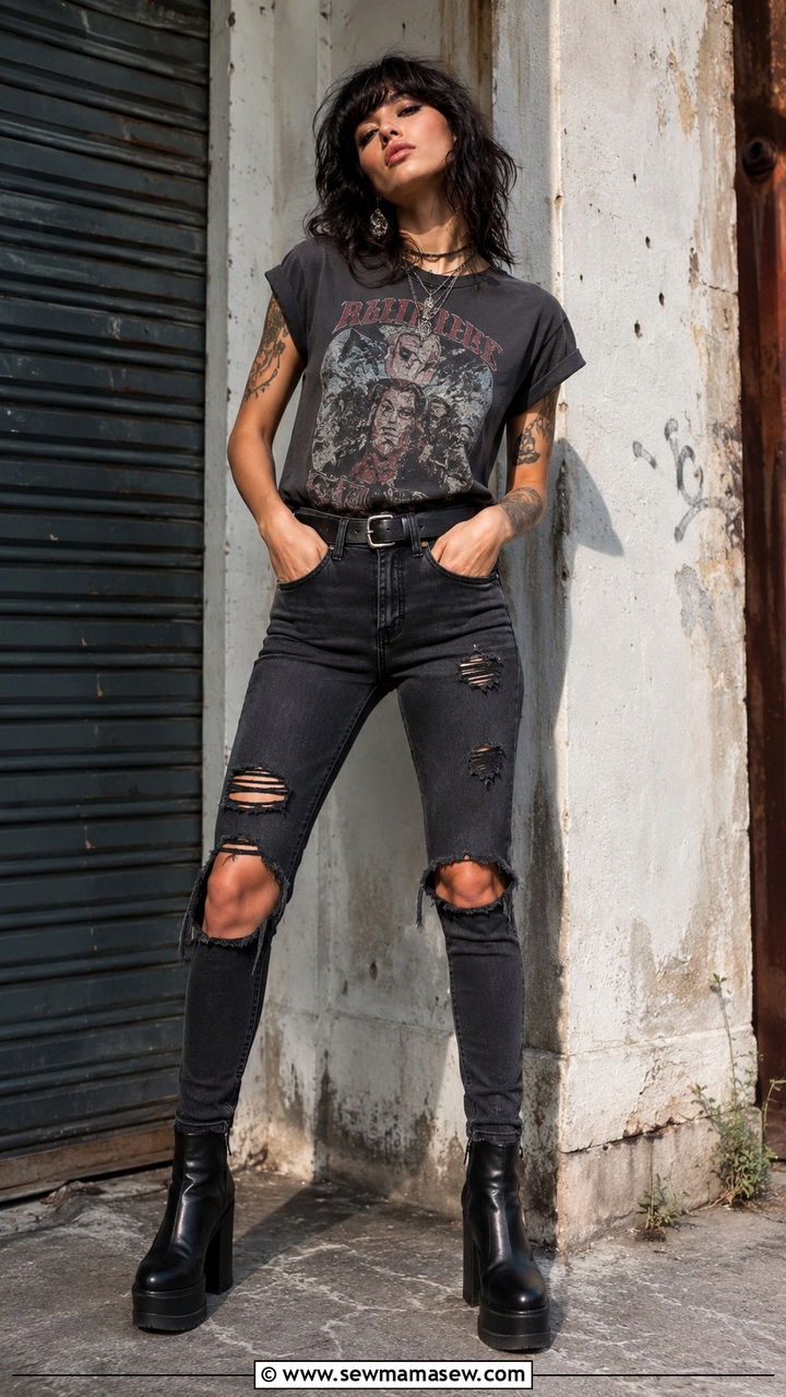 Vintage Band Tee With Ripped Jeans Outfit - 30 chic concert outfits for women