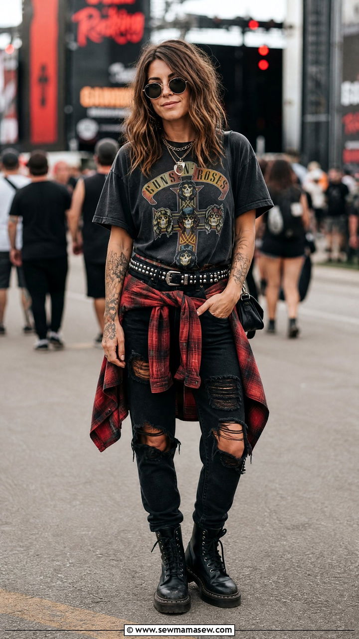 Vintage Band Tee and Ripped Jeans Outfit - 30 festival outfit ideas for women
