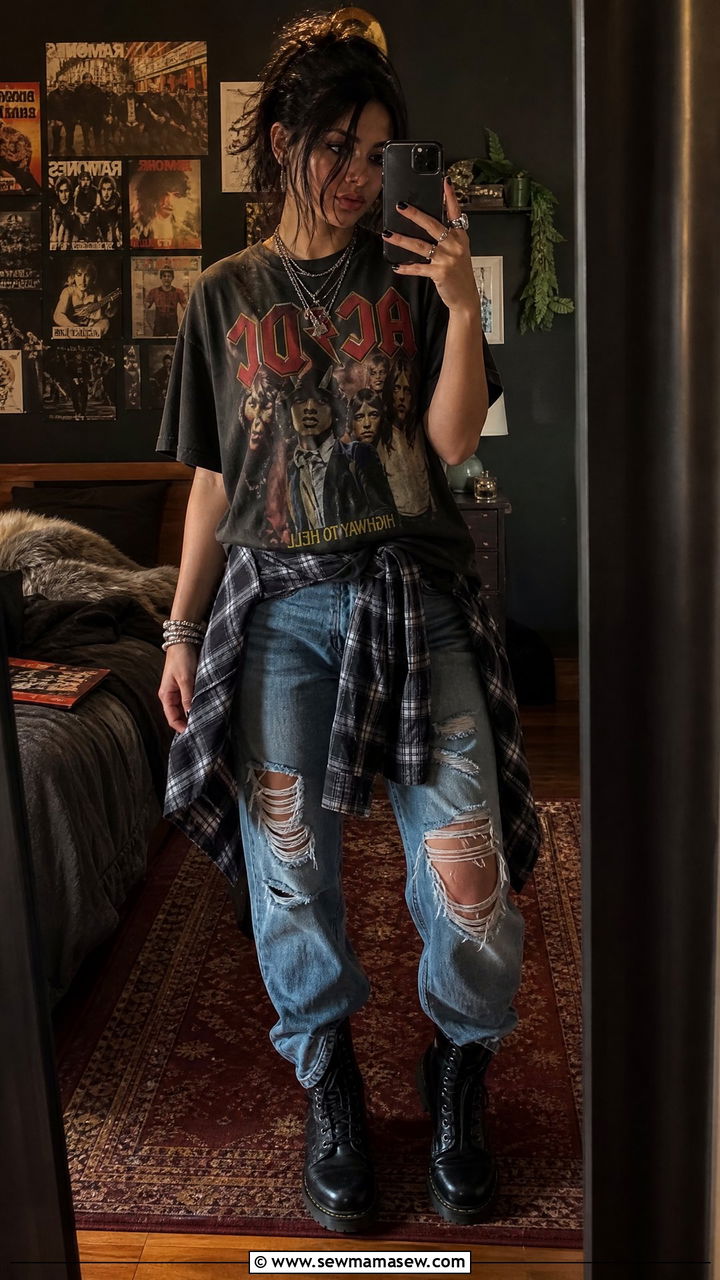 Vintage Band Tee with Distressed Jeans - 30 Cute outfits for teens