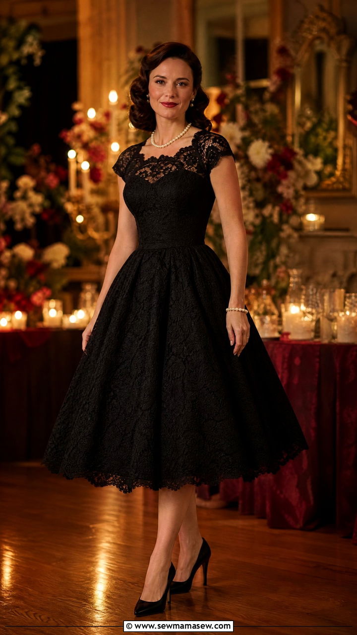 Vintage Black Lace Dress With Fit And Flare Silhouette - 30 Dark romance outfit ideas