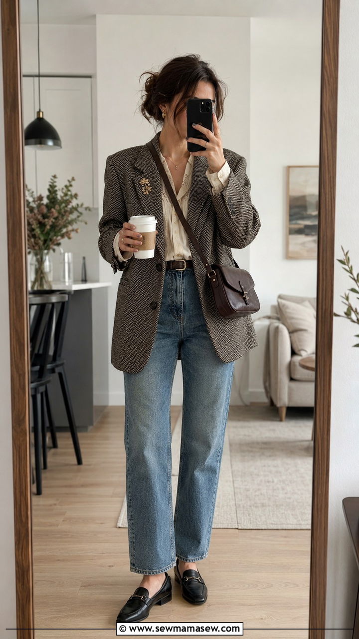Vintage Blazer With Straight Leg Jeans - 25 Poetcore outfit ideas
