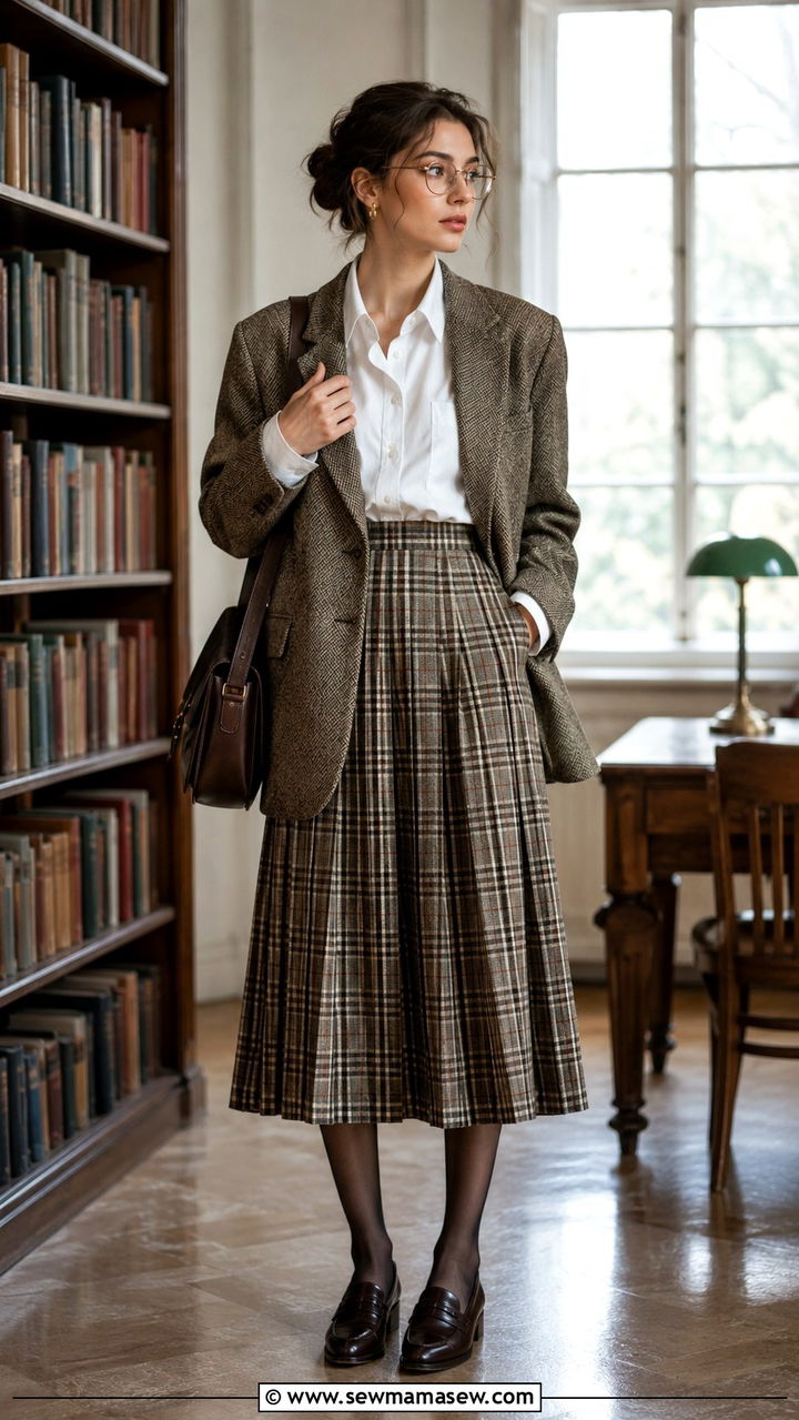 Vintage Blazer and Pleated Midi Skirt Outfit - 20 Poetcore outfit ideas 2026
