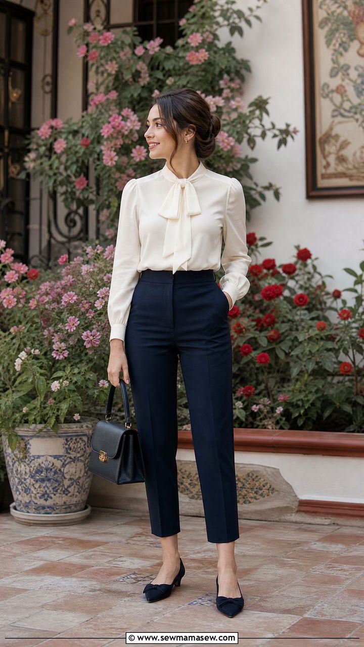 Vintage Blouse With Cropped Trousers and Pointy Flats - 30 French girl outfit ideas petite