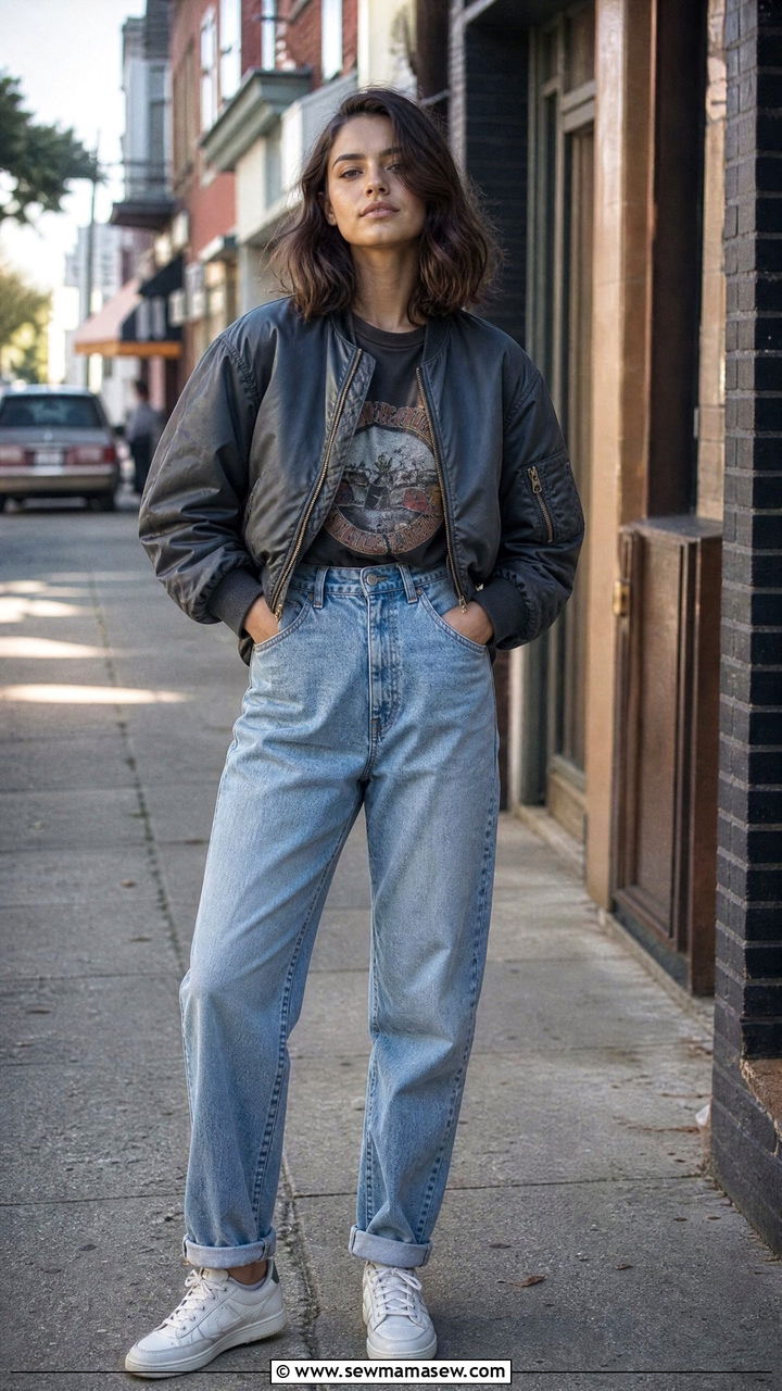 Vintage Bomber Jacket With Mom Jeans - 25 chic bomber jacket outfit ideas