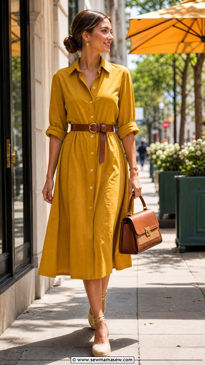 Vintage Button Down Shirt Dress With Belt - 30 summer vintage outfit ideas