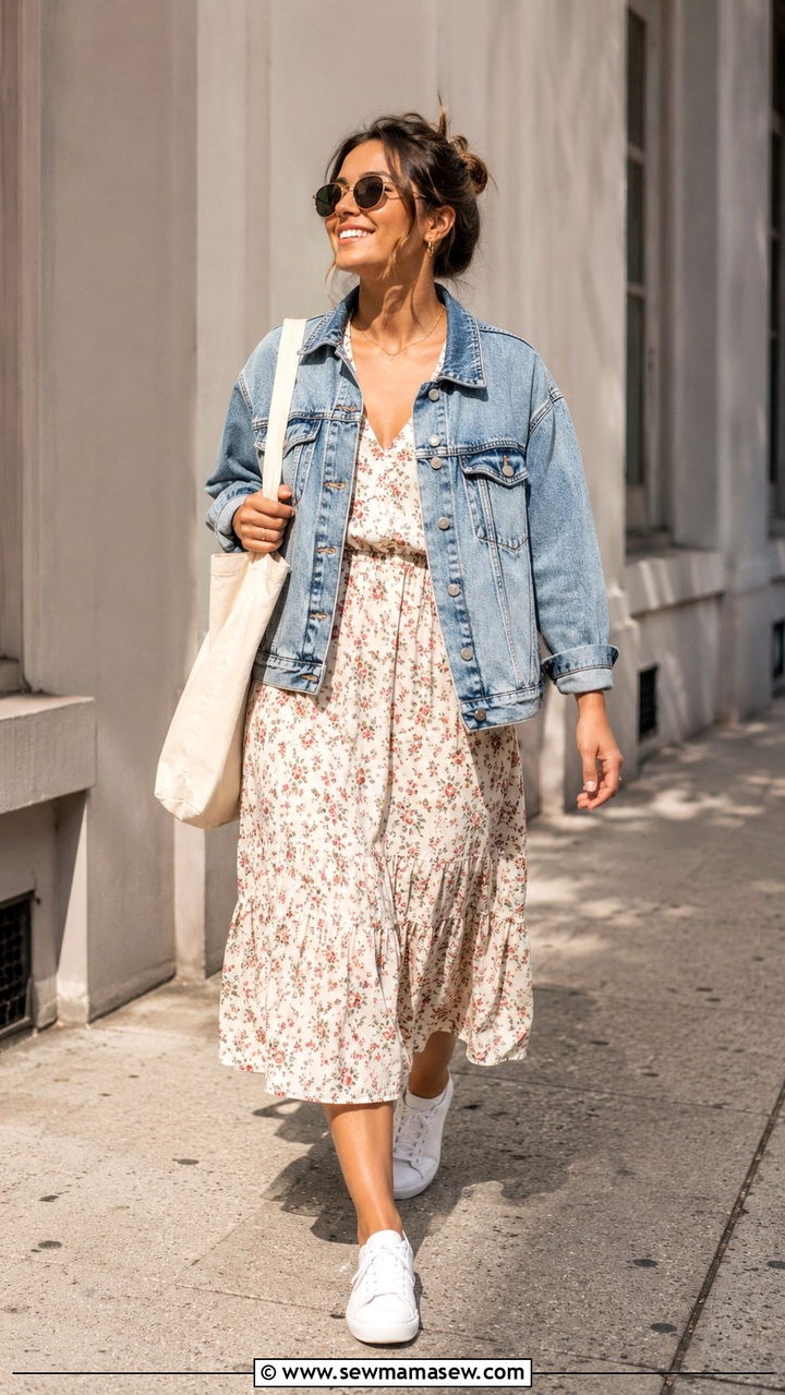 Vintage Denim Jacket Over Dress - 20 Modern summer outfit ideas 2026