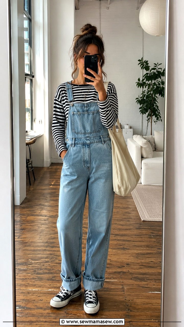 Vintage Denim Overalls With Striped Tee - 25 Vintage outfit ideas 2026