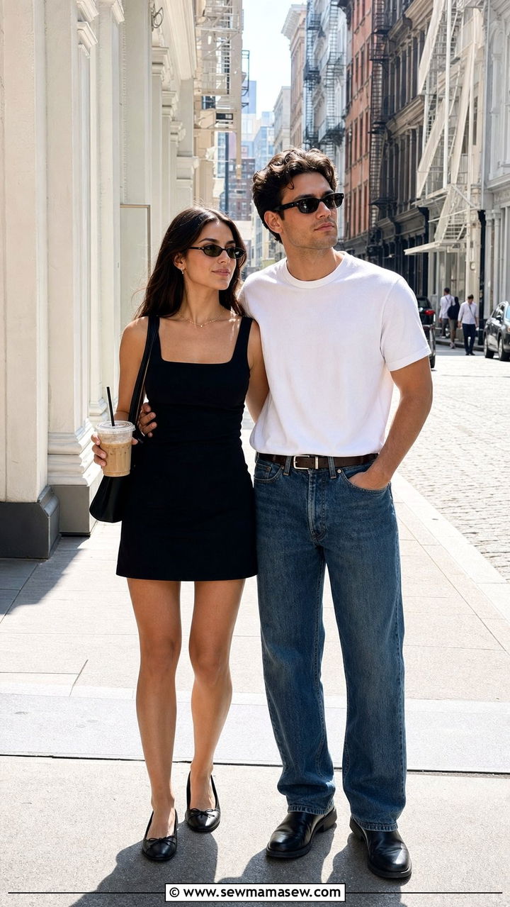 Vintage Denim and Minimal Black Couple Outfit - 25 Spring matching outfits for couples