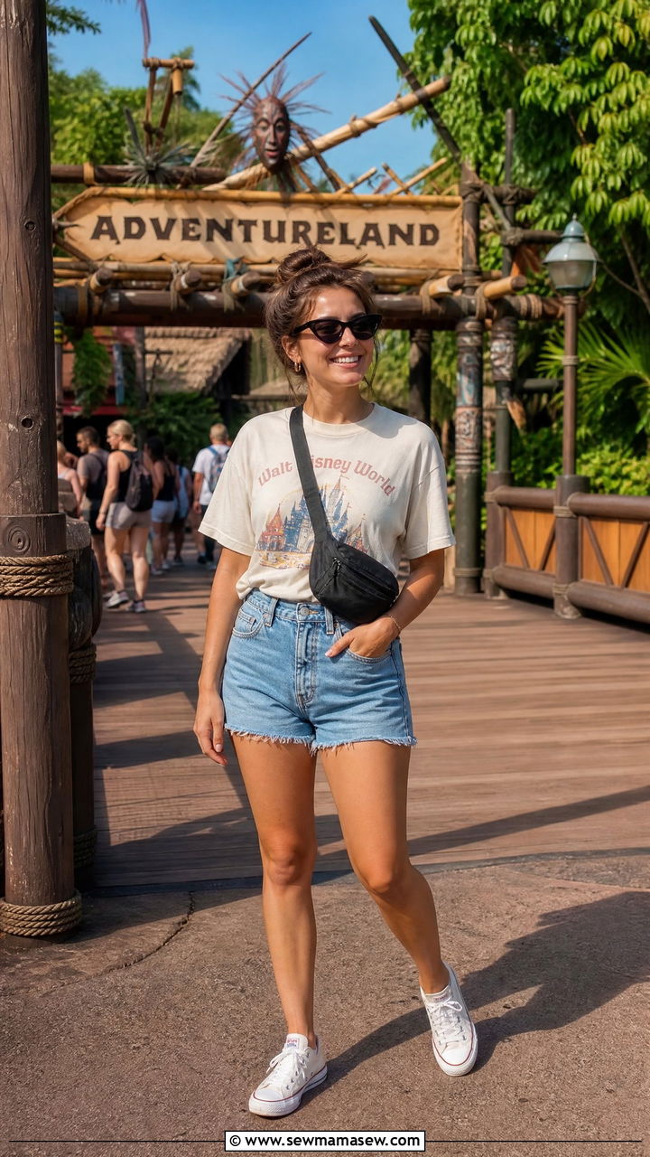 Vintage Disney Tee and High Waisted Shorts Outfit - 35 Magic Kingdom outfit ideas