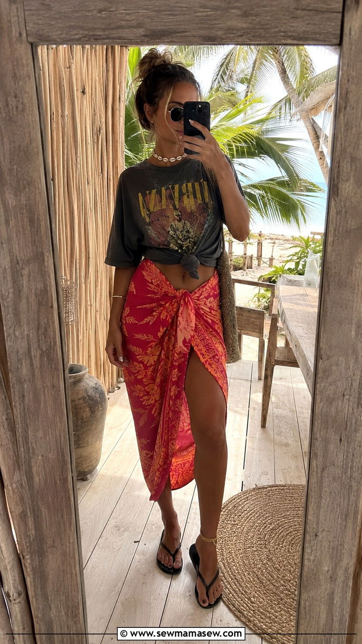 Vintage Graphic Tee And Sarong Skirt Tulum Outfit - 30 Tulum outfit ideas