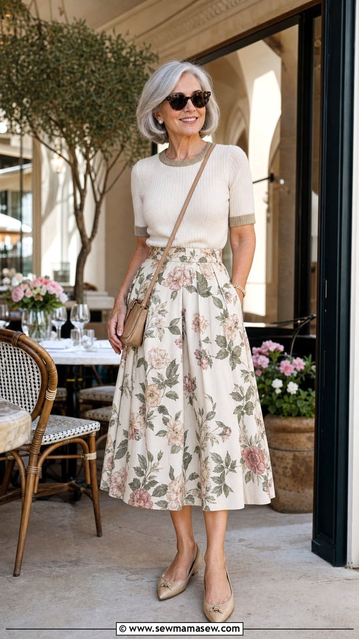 Vintage Inspired Midi Skirt With Modern Knit Top - 35 Brunch outfits for women over 60