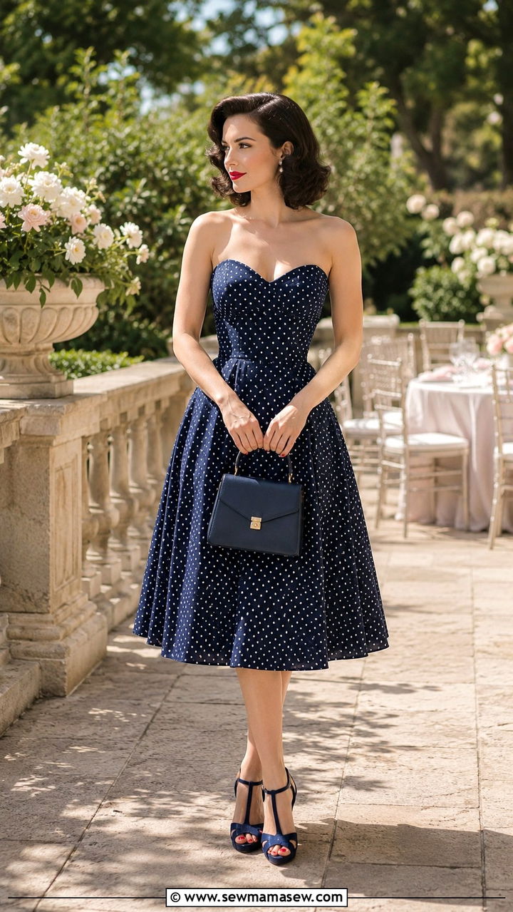 Vintage Inspired Tea Length Dress With T Strap Heels - 20 Wedding guest outfit ideas tea length dress