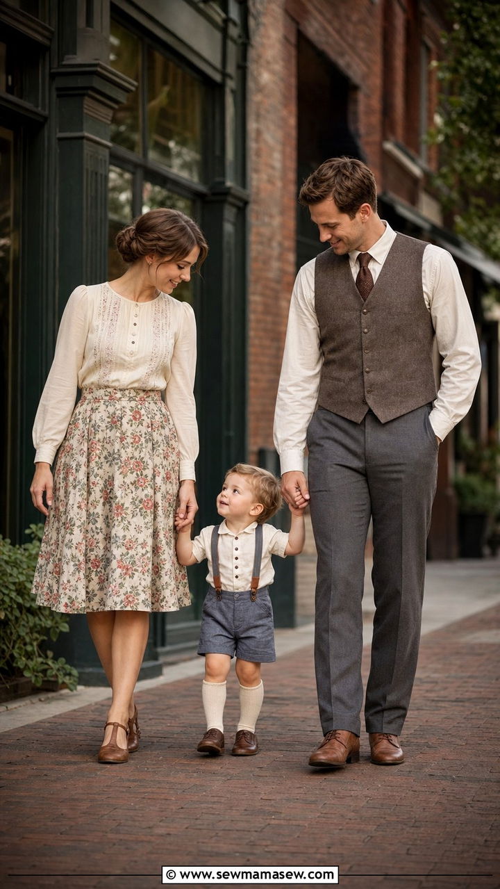 Vintage Inspired Toddler Suspender Shorts Family Look - 25 Family photo outfit ideas with toddler