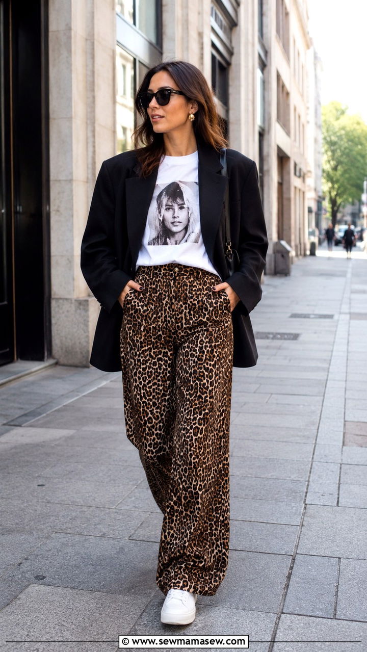 Vintage Leopard Trousers With Oversized Blazer - 25 Vintage outfit ideas 2026