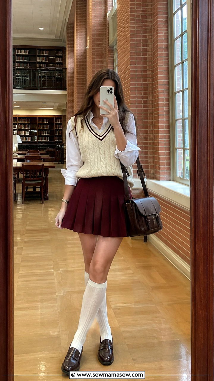 Vintage Preppy Pleated Skirt With Sweater Vest - 25 Vintage outfit ideas 2026