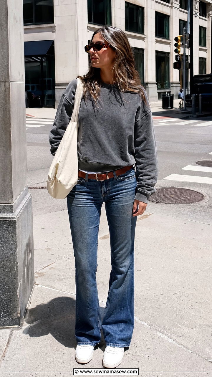 Vintage Sweatshirt and Low Rise Jeans Outfit - 35 Downtown girl outfit ideas