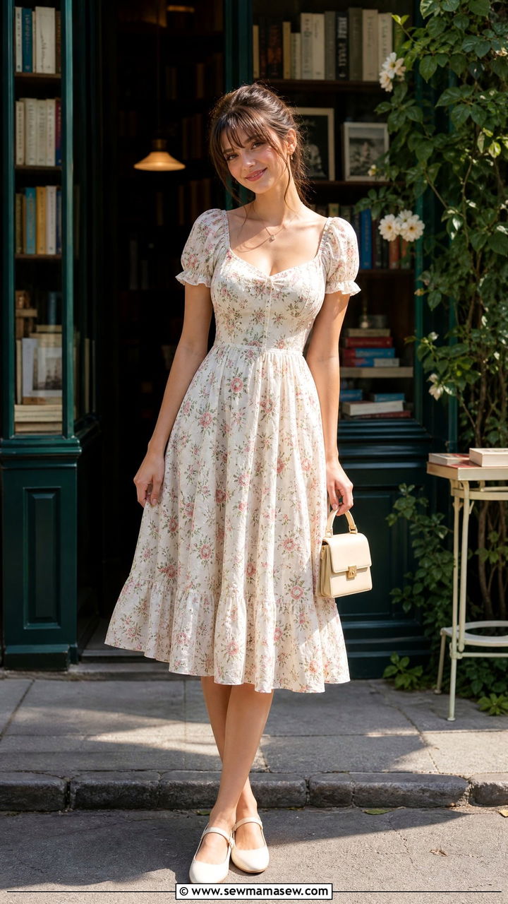 Vintage Tea Dress and Mary Janes - 30 summer romantic outfit ideas