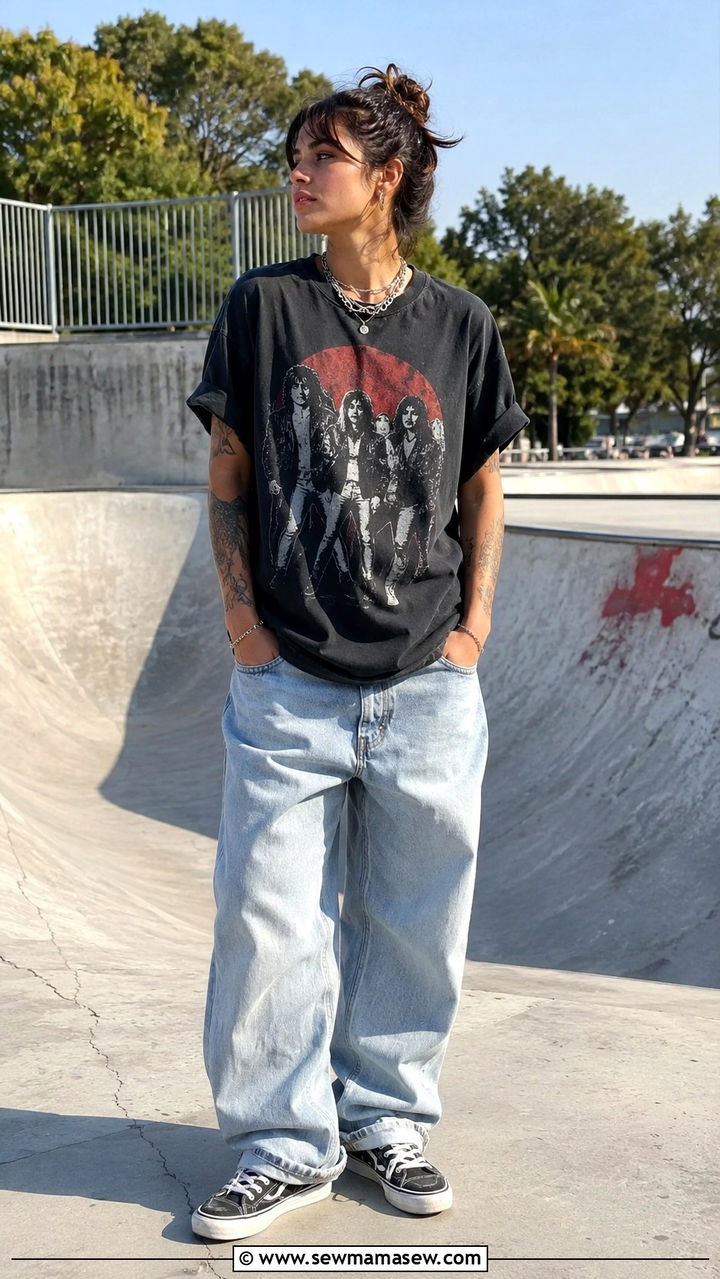 Vintage Tee And Baggy Jeans With Sneakers Punk Outfit - 25 Punk outfit ideas