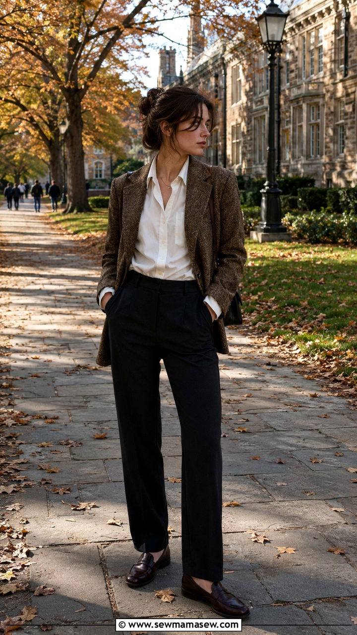 Vintage Tweed Blazer And Crisp Button Down - 25 poetcore outfits to copy