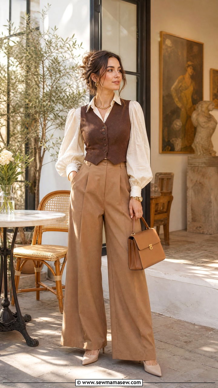 Vintage Vest And Wide Leg Trousers Birthday Brunch - 35 Birthday brunch outfits