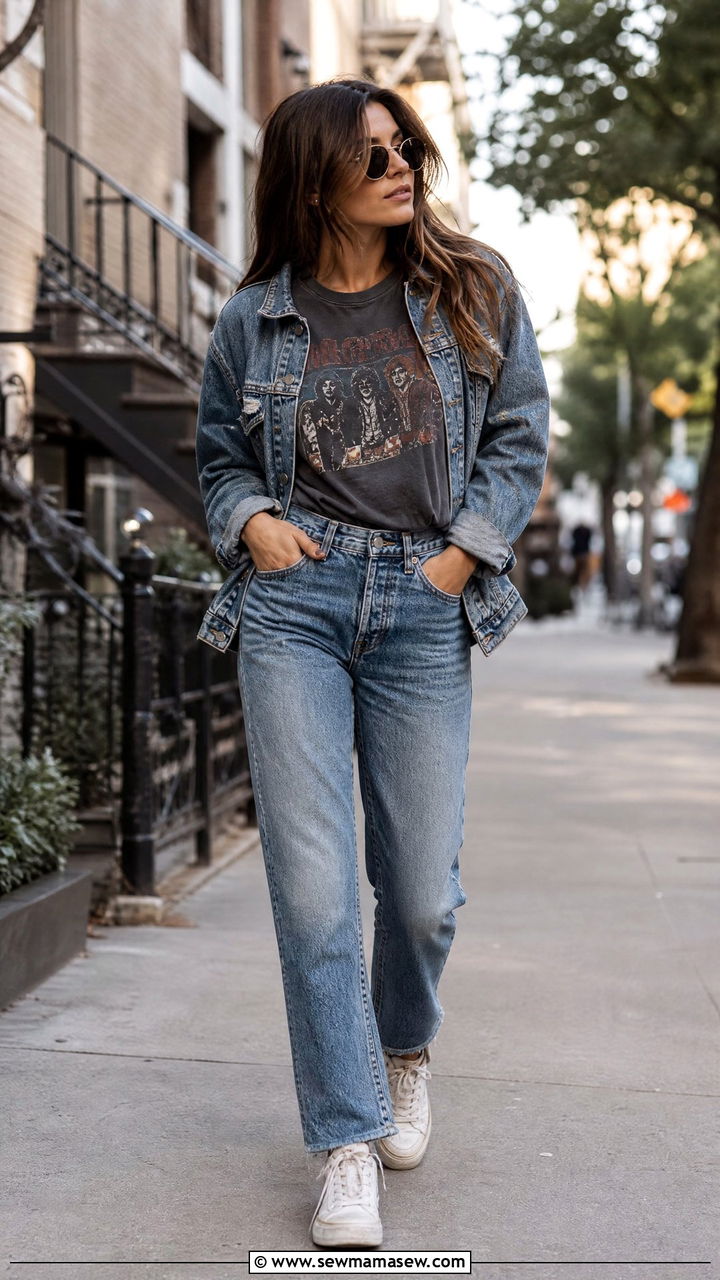 Vintage Wash Jeans And Band Tee Outfit - 25 jeans outfits aesthetic