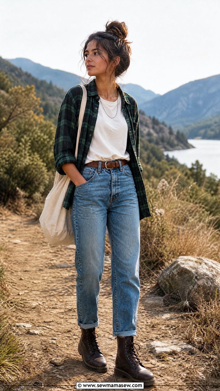 Vintage Wash Jeans And Green Plaid Overshirt Grunge Outfit - 25 Grunge outfit ideas 2026