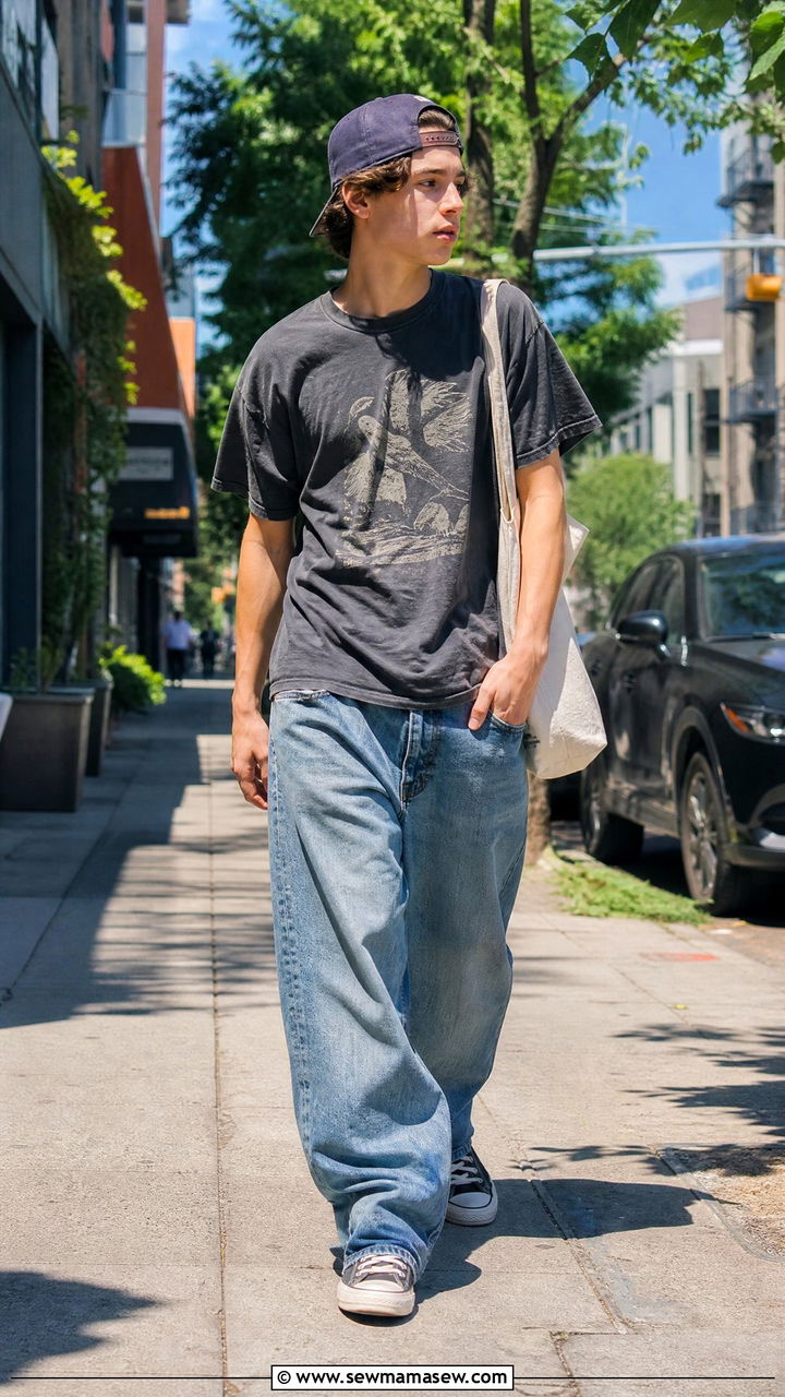 Vintage band tee and baggy jeans outfit - 30 Summer outfit ideas for teens