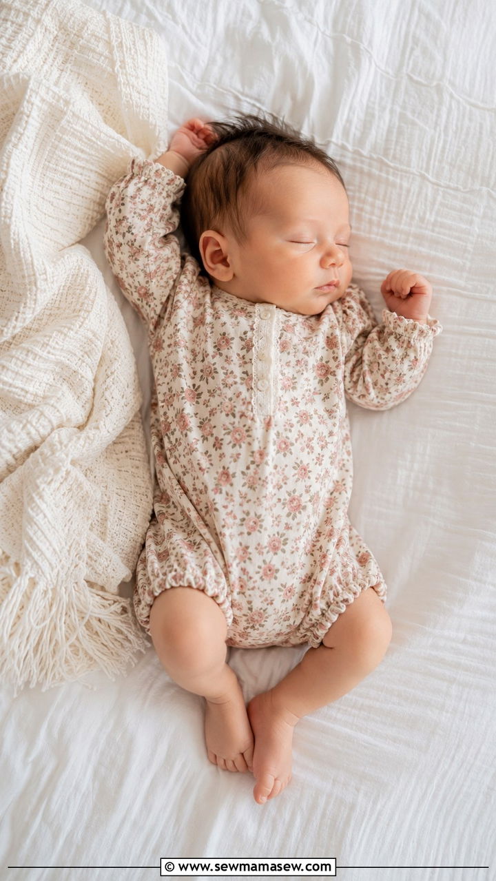 Vintage floral cotton onesie newborn look - 20 Newborn lifestyle photo outfit ideas