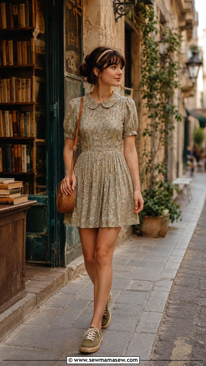 Vintage floral mini dress with canvas sneakers - 30 Mini dress outfit ideas for summer