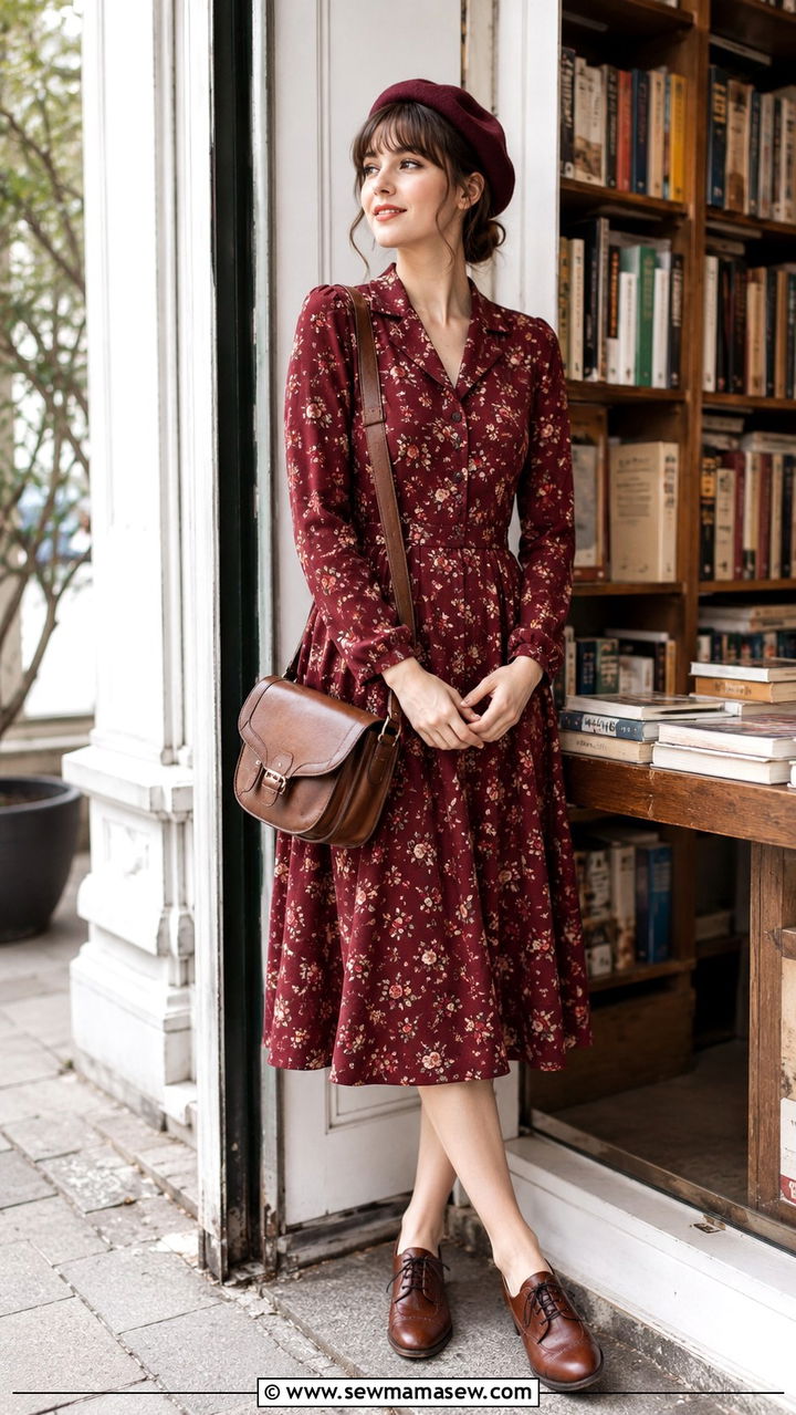 Vintage floral tea dress with oxford shoes - 30 spring cottagecore outfit ideas