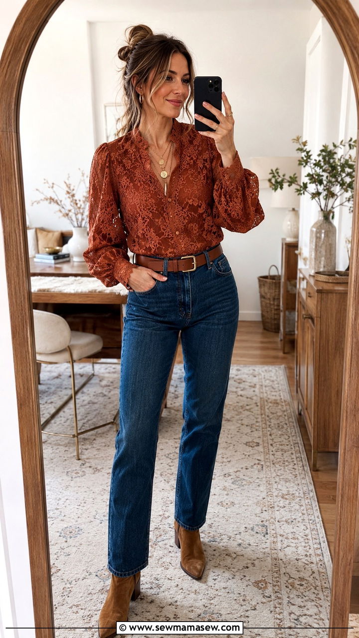 Vintage lace blouse with high waisted jeans - 25 Boho chic clothing ideas 2026