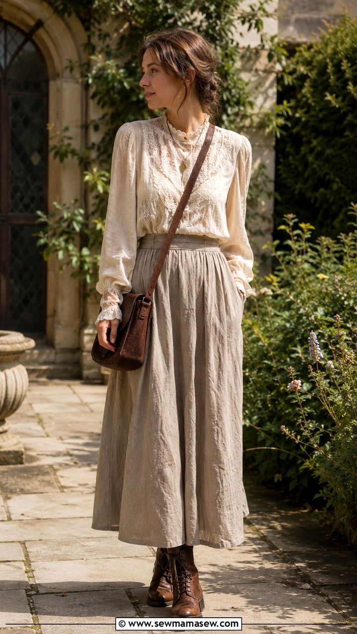 Vintage lace blouse with long linen skirt and leather boots - 25 Poetcore outfit ideas college professor aesthetic