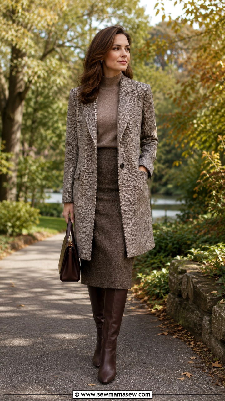 Vintage tweed coat blazer hybrid with midi pencil skirt outfit - 30 Vintage blazer outfit ideas