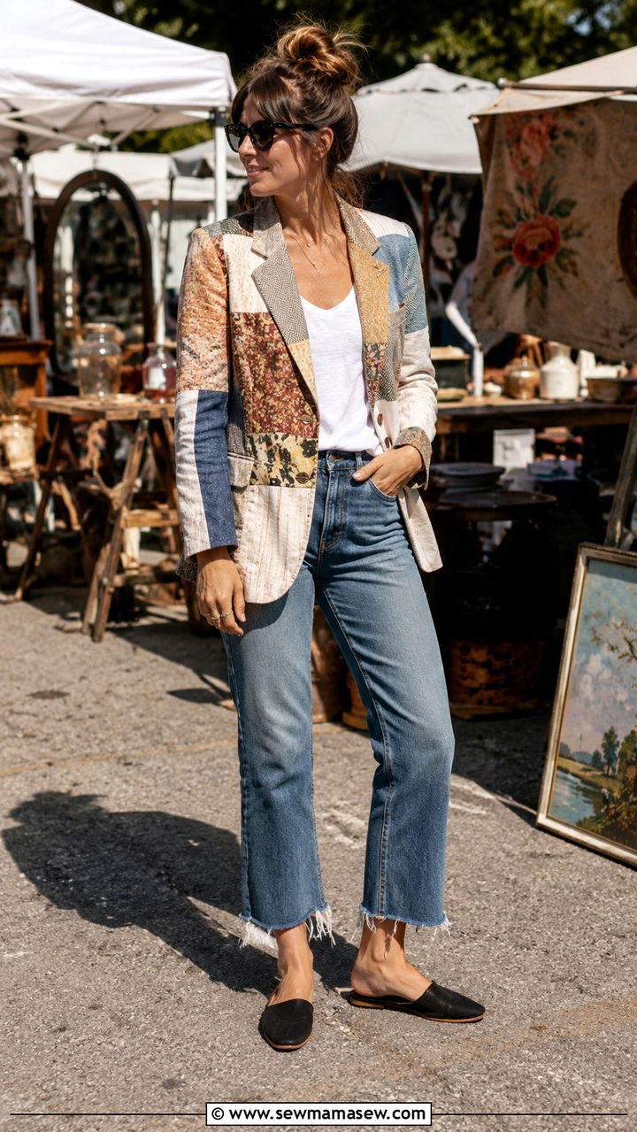 Vintage white blazer with all black outfit - 30 Vintage blazer outfit ideas