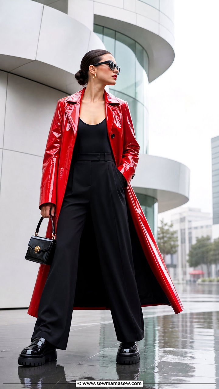 Vinyl Coat and Modern Silhouettes Spring Rain Outfit - 25 Spring rain outfit ideas