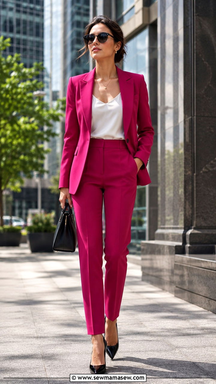 Viva Magenta Power Suit Outfit - 30 Pantone color of the year outfit ideas