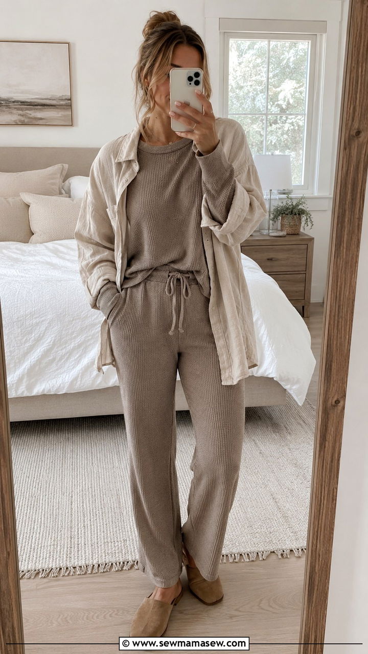 Waffle Knit Lounge Set - 25 Minimalist loungewear outfit ideas