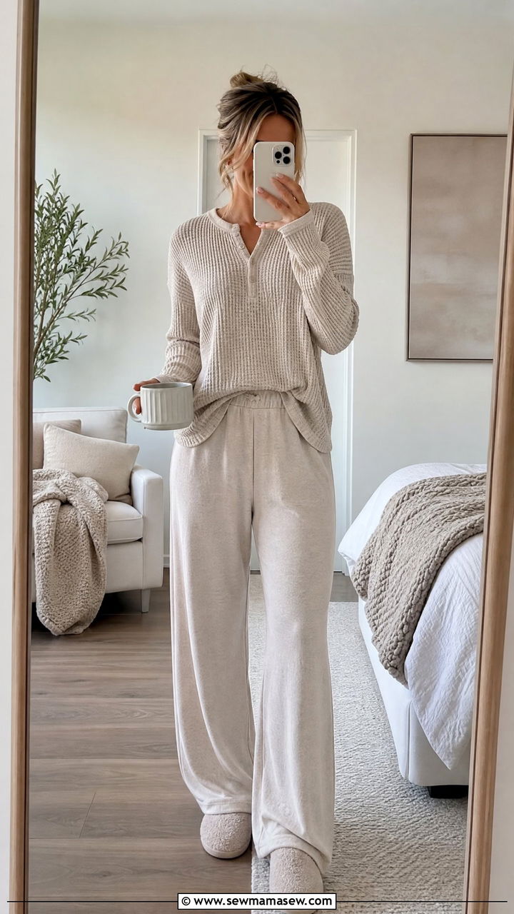 Waffle Knit Top and Lounge Pants - 25 Cozy sick day outfit ideas