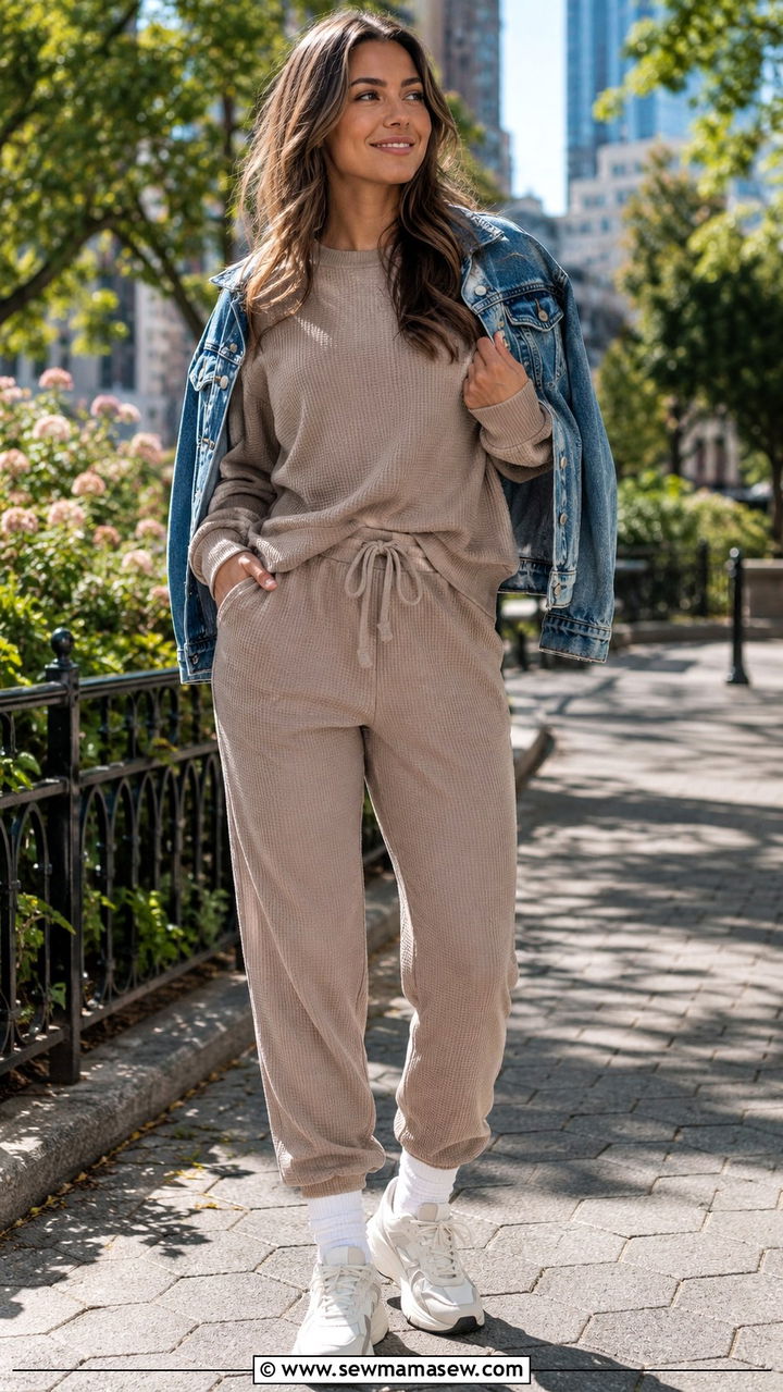 Waffle knit two piece lounge set - 30 Loungewear outfit ideas for weekend