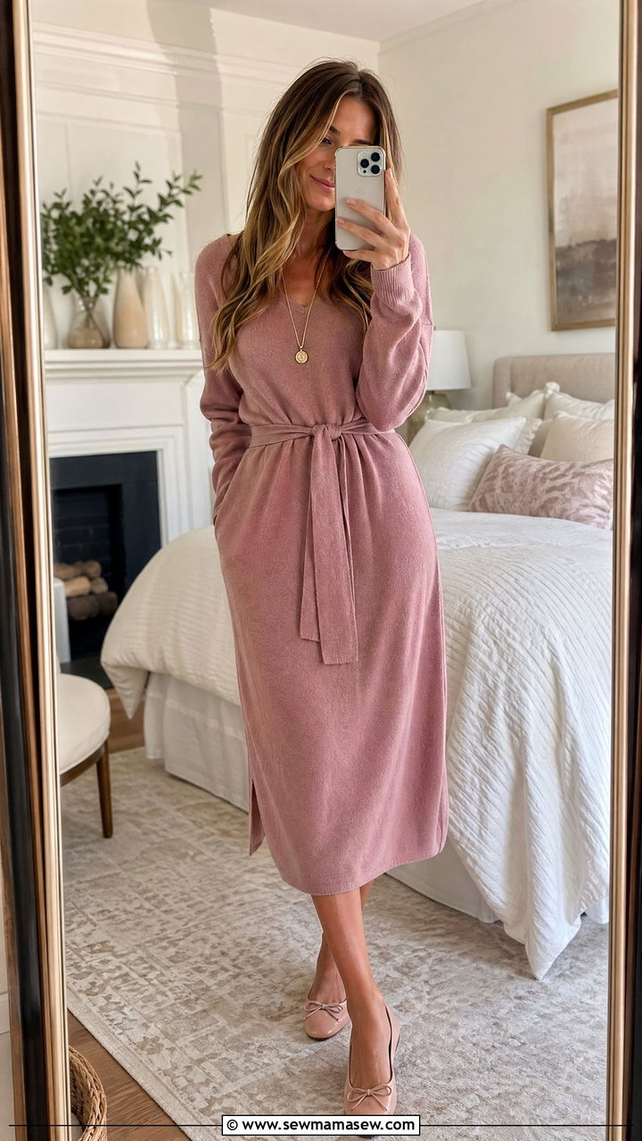 Waist Tie Knit Midi Lounge Dress - 35 Elegant loungewear outfit ideas