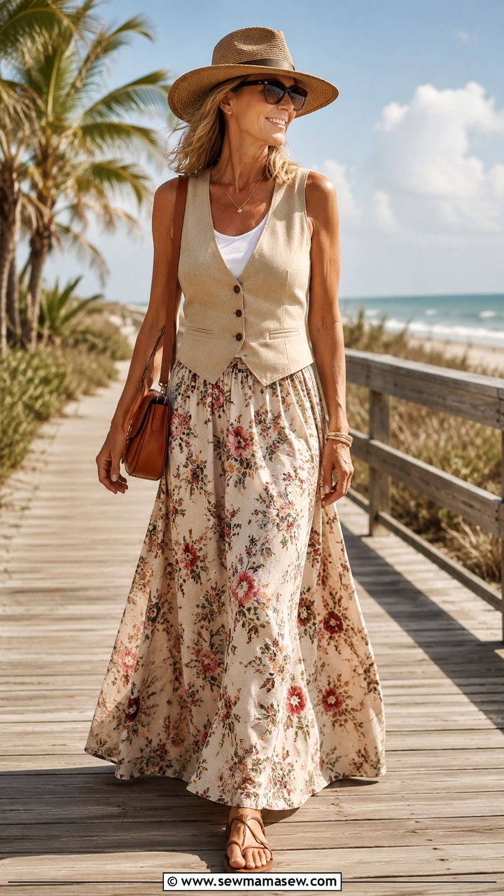 Waistcoat Over a White T Shirt and Jeans - 30 waistcoat vest outfits for women over 40