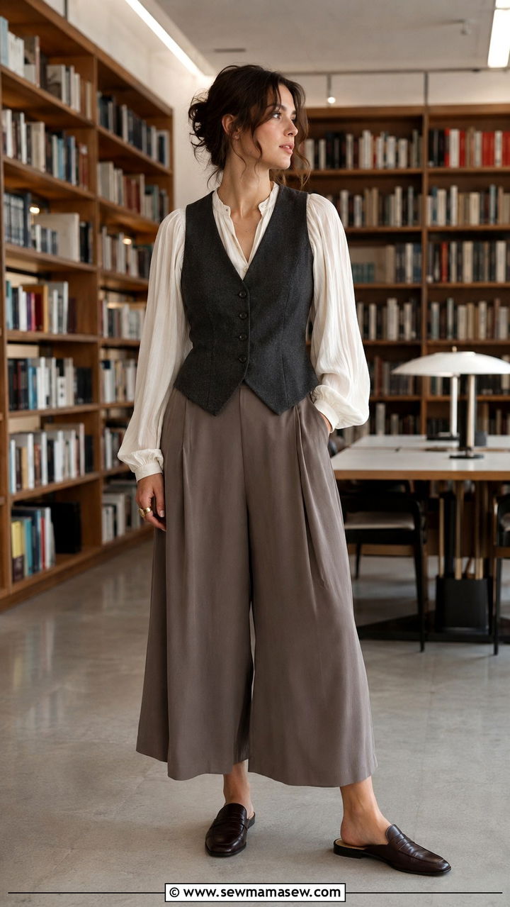 Waistcoat With Poet Blouse And Culottes - 25 Poetcore outfit ideas