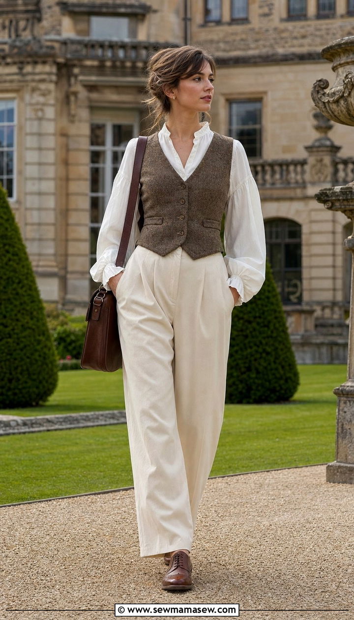 Waistcoat With Poet Shirt And Wide Leg Trousers - 25 Cottagecore outfits 2026